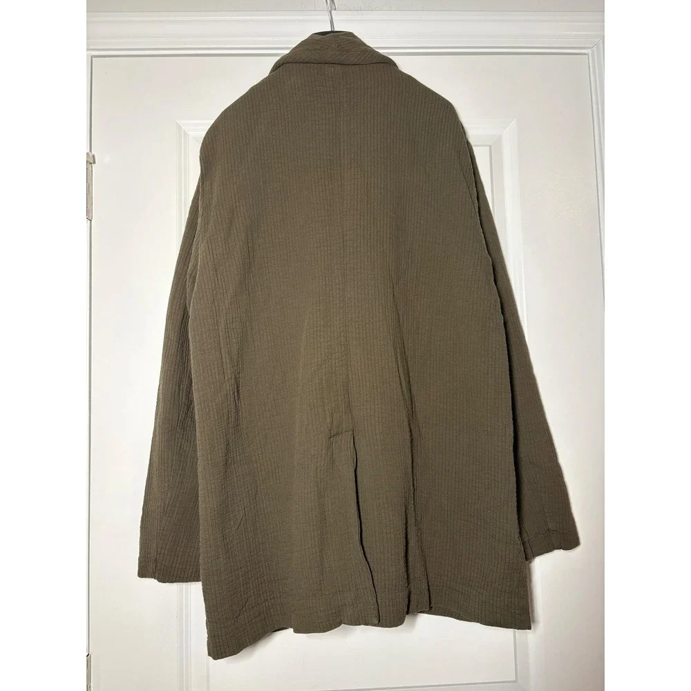 Free People Oversized Shawl Collar Blazer Olive Green‎ Textured Gauze Jacket L